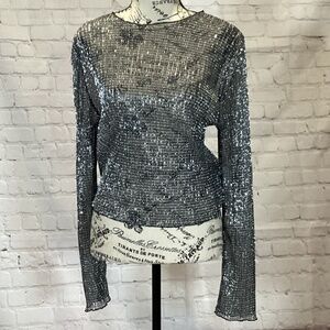 2048. Top Shop Metallic Long Sleeve Blouse NWT Size 12